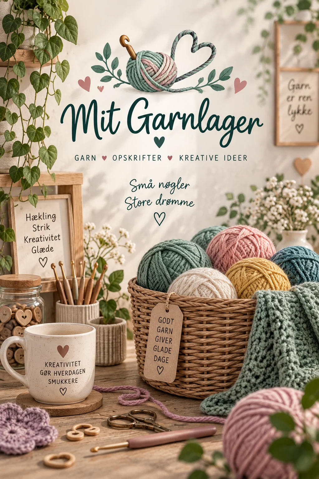 Garnkurv og håndarbejde i Mit Garnlagers rolige, kreative univers